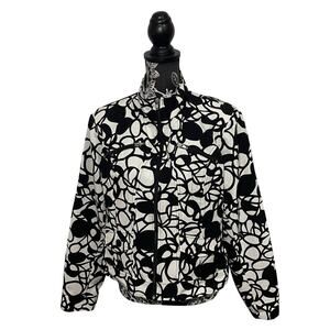 Robert Kitchen Canada Black & White Abstract Print Zip-Up Moto Jacket - Size XL